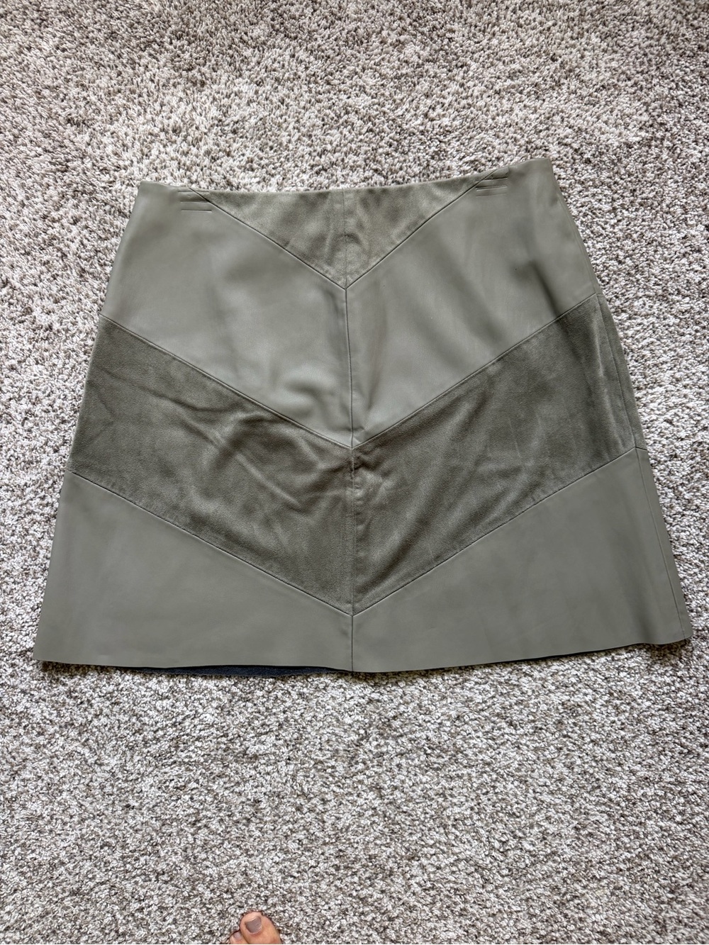 Zara Olive Chevron-Panel A-Line Skirt